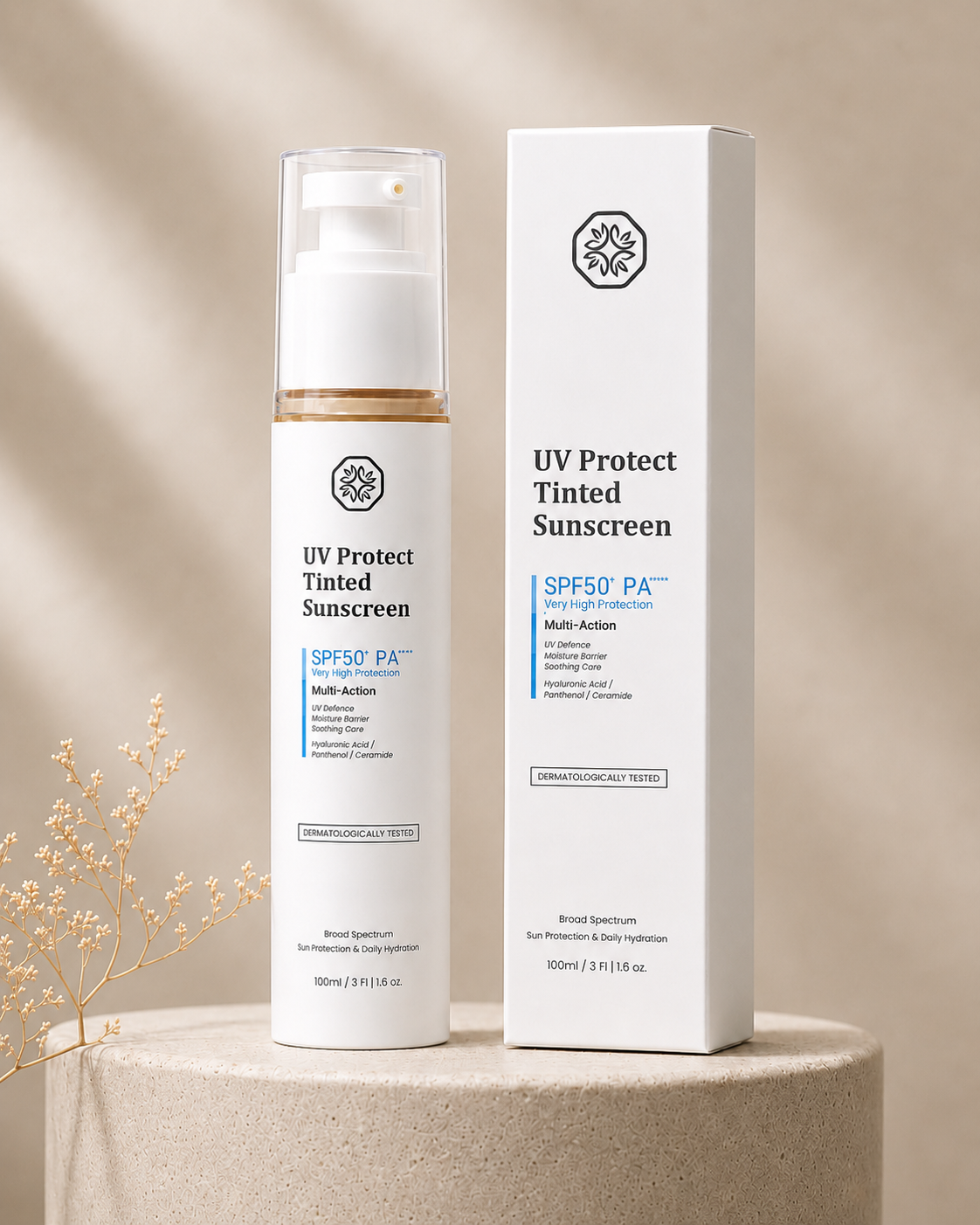 DERMAETICA UV Protect Tinted Sunscreen – SPF 50+ PA+++ Very High Protection – Multi-Action: UV Defense, Moisture Barrier, Soothing Care – With Hyaluronic Acid, Panthenol & Ceramide – Broad Spectrum – Dermatologically Tested – 100ml